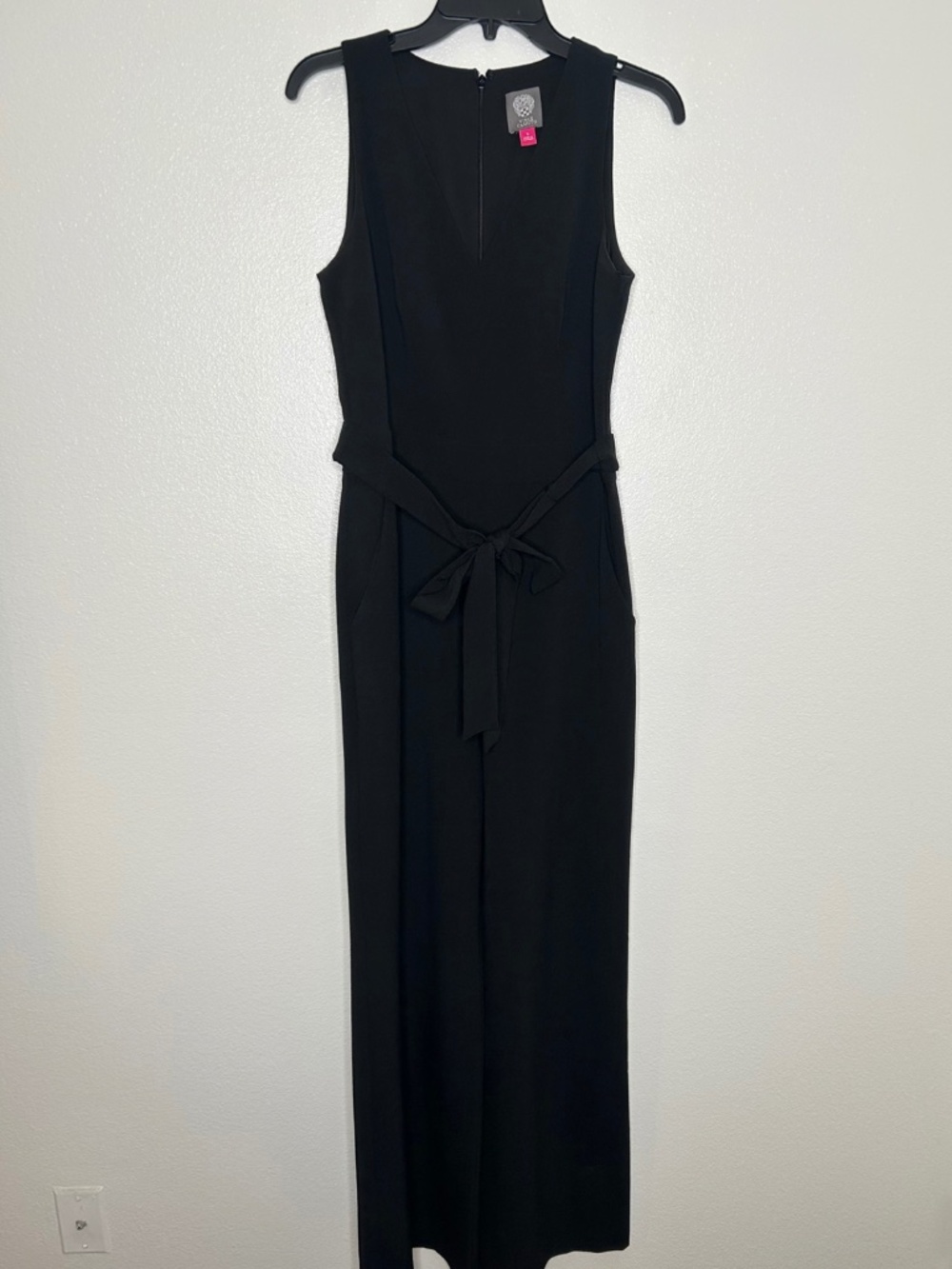 Vince Camuto Womens Black V-Neck Sleeveless Wide Leg Belted Jumpsuit Size 6